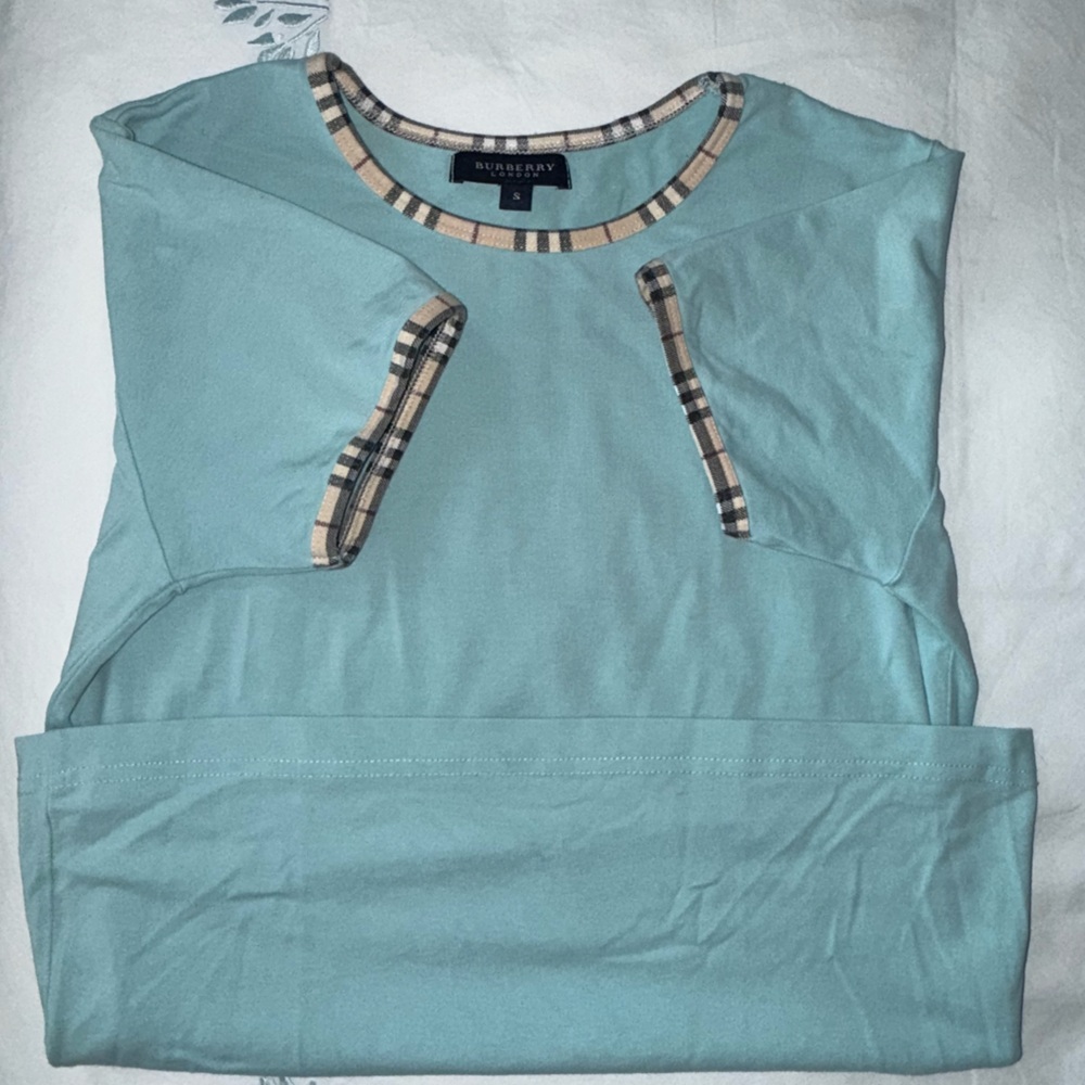 Burberry Mint/Teal Women’s Top with Plaid Trim